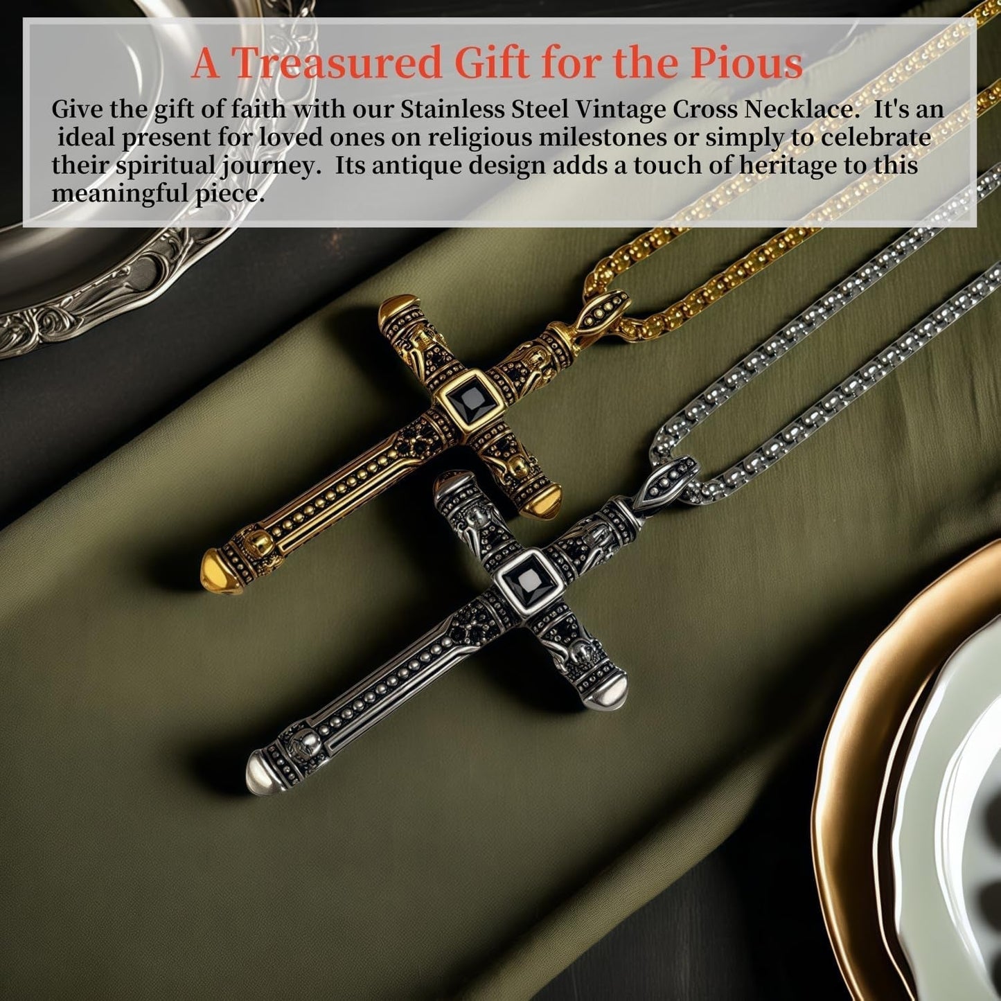 Cross Pendant Necklace for Men Metal Stainless Steel Mens Cross Pendant Necklace for Men