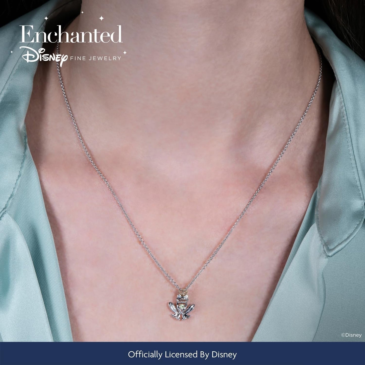 Enchanted Disney Fine Jewelry Sterling Silver and 10K Yellow Gold Diamond Accent and Peridot Fashion Tiana Pendant - WORLD TIME VISITS