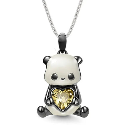 Creative Cartoon Axolotl Animal Heart Shape Diamond Crystal Pendant Necklace Exquisite Women's 925 Silver Necklace Princess Pendant Panda Snowman Necklace Engagement Wedding Accessories Party Jewelry Birthday Gift