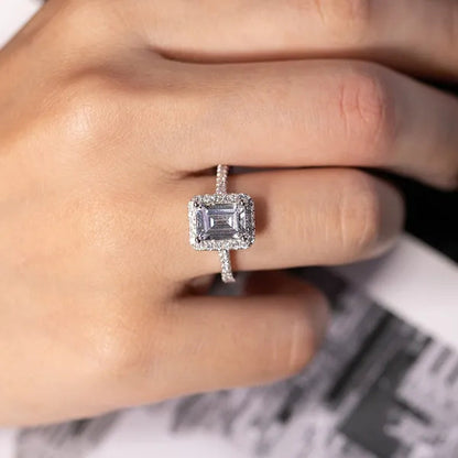 Original 925 sterling Silver Engagement wedding Rings for Women Luxury Emerald cut 3CT Simulated Diamond Platinum Jewelry