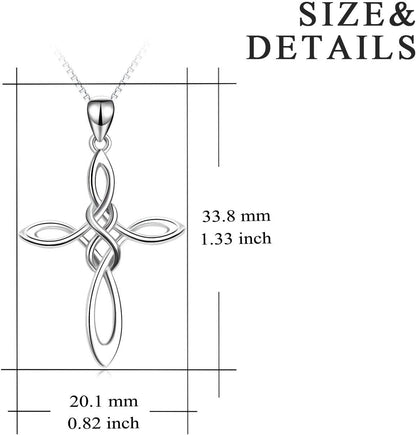 Celtic Knot Cross Necklace Sterling Silver Birthstone Polished Religious Infinity Celtics Jewelry Gifts for Women
