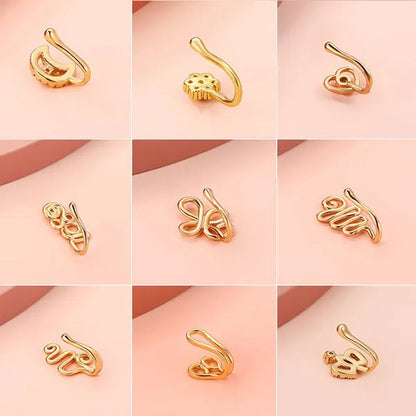 1 PC Crystal Diamond Zircon Star Heart Moon Fake Piercing Nose Ring Copper Spiral Non Piercing Clip on Nose Ring Ear Clips Cuff Fashion Body Jewelry