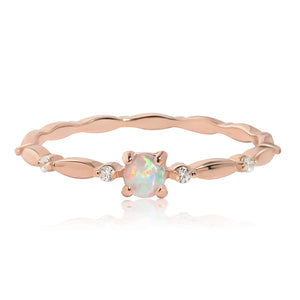 Sterling Silver Opal Ring for Women White Fire Opal October Birthstone Dainty Minimalist Stackable Ring Gold Promise Ring Size 5-9 (Rose Gold, 6.5)