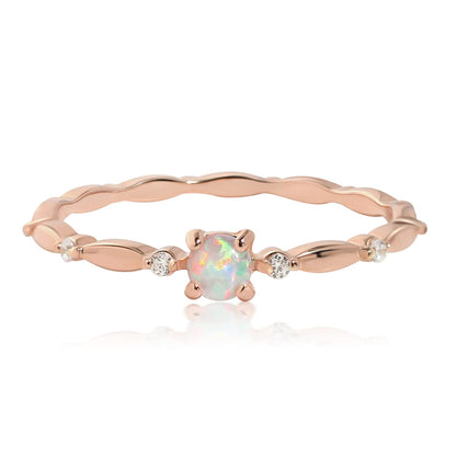 Sterling Silver Opal Ring for Women White Fire Opal October Birthstone Dainty Minimalist Stackable Ring Gold Promise Ring Size 5-9 (Rose Gold, 6.5)