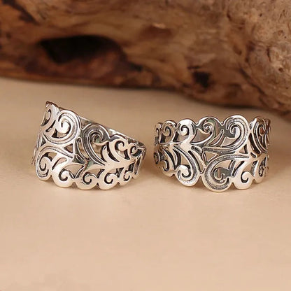 Women Antiquated Hollowout 925 Sterling Silver Colors Fern Style Rings Jewelry