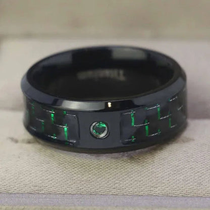 Sz6-12 Couple Rings Green Fiber Cz Titanium Steel Mens Wedding Bands Black Gold Filled Emerald Womens Wedding Ring Sets