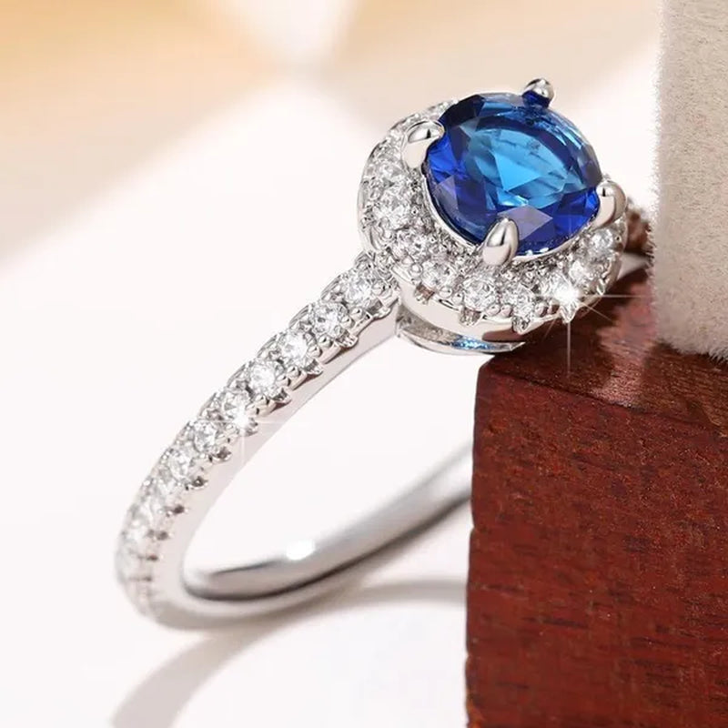 Bridal Engagement Rings Proposal Gift Blue Sapphire Cubic Zirconia Rings for Women Wedding Ring Accessories - WORLD TIME VISITS