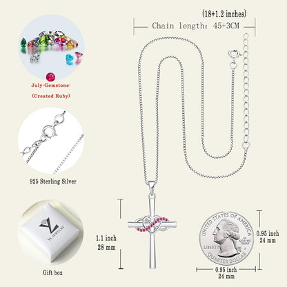 Cross Necklace Sterling Silver Infinity Heart Crucifix Pendant Birthstone Criss Jewelry for Women