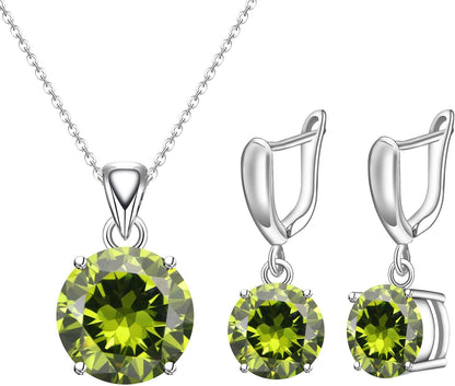 round Cubic Zirconia Necklace and Earrings Set for Women, Daily Party Prom Wedding Jewelry Sets, Valentine'S Day/Christmas/Mother'S Day/Birthday/Birthstone Gift for Wife/Mother/Friend/Sister/Daughter