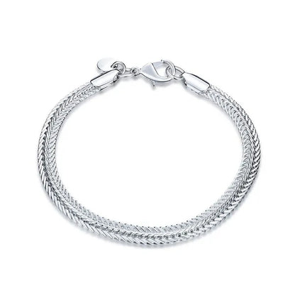 FASHION 925 Sterling Silver Men Party Jewelry Men's Foxtail Chain Necklace Bracelet Jewelry Set