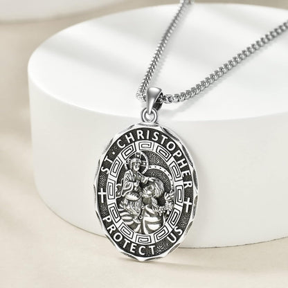 Patron Saint Necklace Sterling Silver Amulet Medal Pendant Religious Protector Jewelry Gifts for Women Men