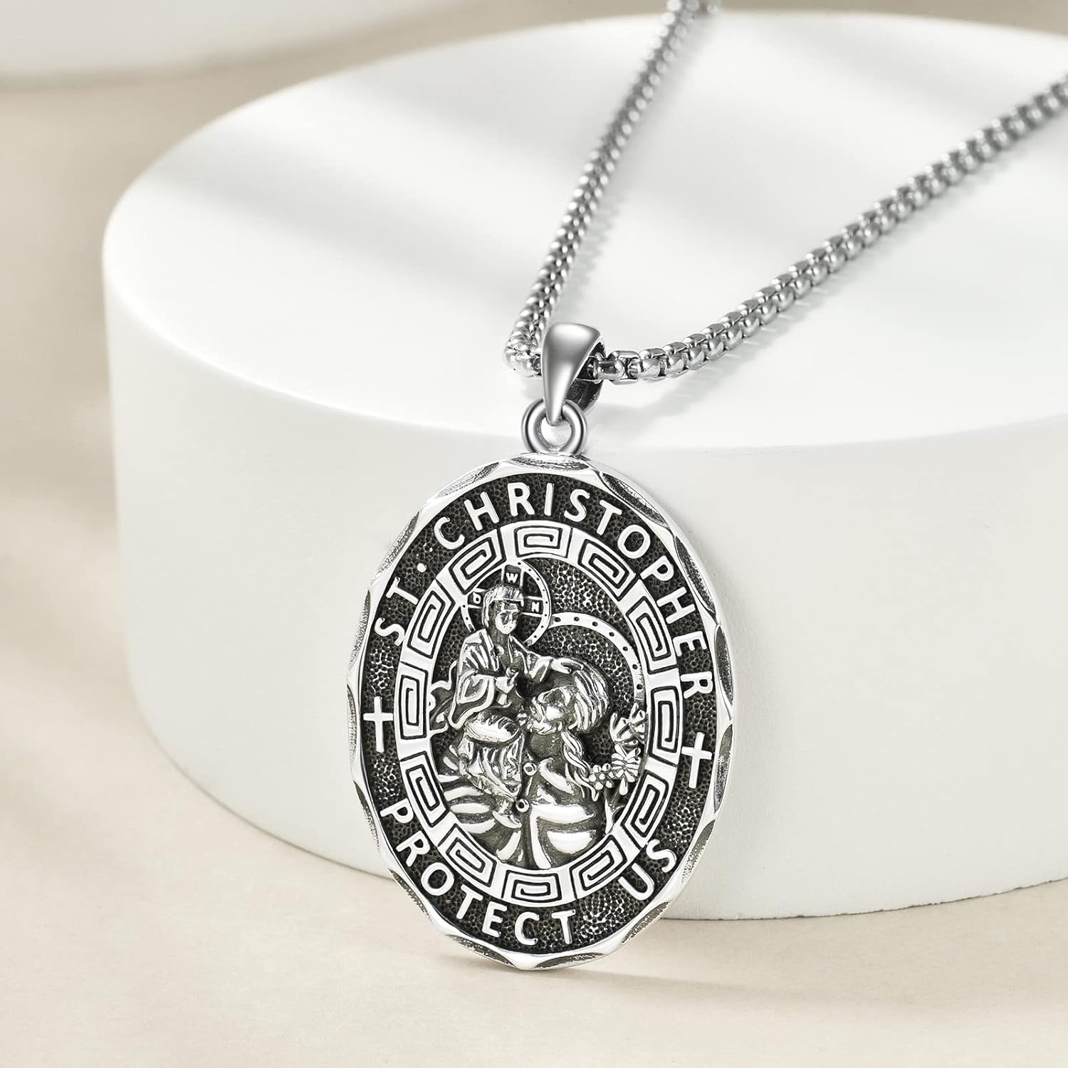 Patron Saint Necklace Sterling Silver Amulet Medal Pendant Religious Protector Jewelry Gifts for Women Men - WORLD TIME VISITS
