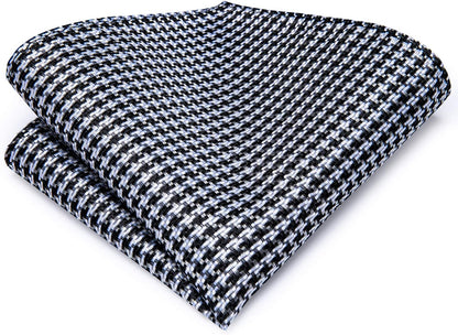 Mens Plaid Ties Classic Paisley Necktie with Handkerchief Cufflinks Set Business Stripe Tie