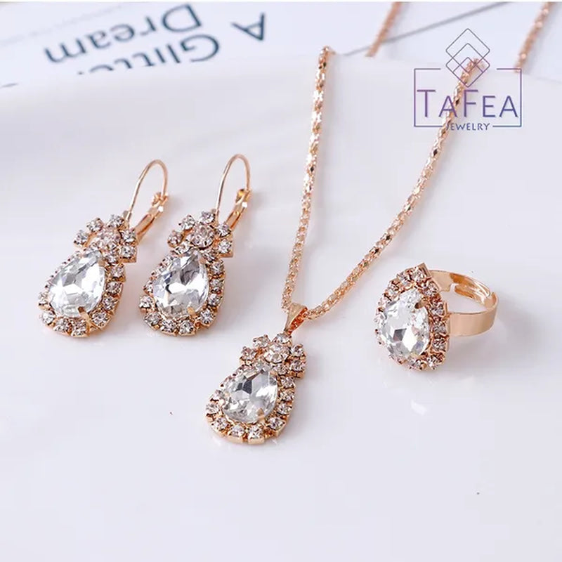 4 Pieces / Set Luxury Necklace Set Engagement Ring Earrings Pendant Beautiful  Wedding Jewelry Set
