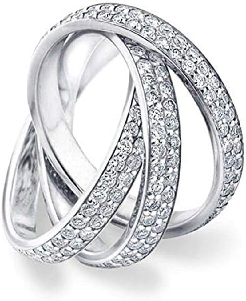 2.75 CT round Diamond Rolling Full Eternity Wedding Band 14K White Gold Over