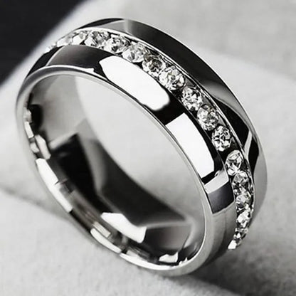 Men Women Couple Stainless Steel Wedding Diamond Ring Titanium Engagement Band