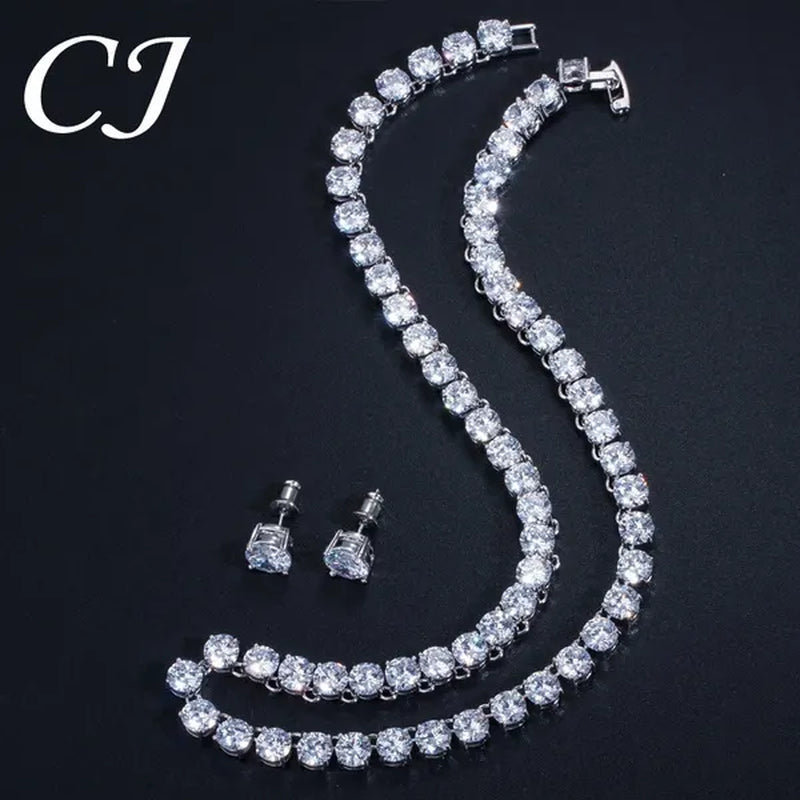 CANDICE Hot Sale White Gold Plated Round CZ Stone Classic Women Wedding Necklace & Earrings Jewelry Set