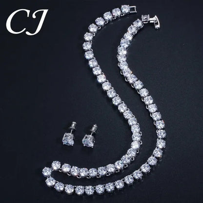 CANDICE Hot Sale White Gold Plated Round CZ Stone Classic Women Wedding Necklace & Earrings Jewelry Set