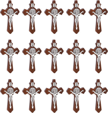 10Pcs Catholic Religious Jesus Wear I Handcrafted Inlay Alloy Wood Cross Crucifix Pendant Necklace Charm Jewelry Making Accessaries