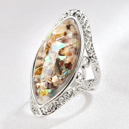 Vintage Jewelry Magic Natural Shell Silver Ring Ancient Silver Carved Big Ring Couple Antique Jewelry Sterling Silver Bride Wedding Engagement Vintage Men Ring Gift Aneis Feminino Bijoux