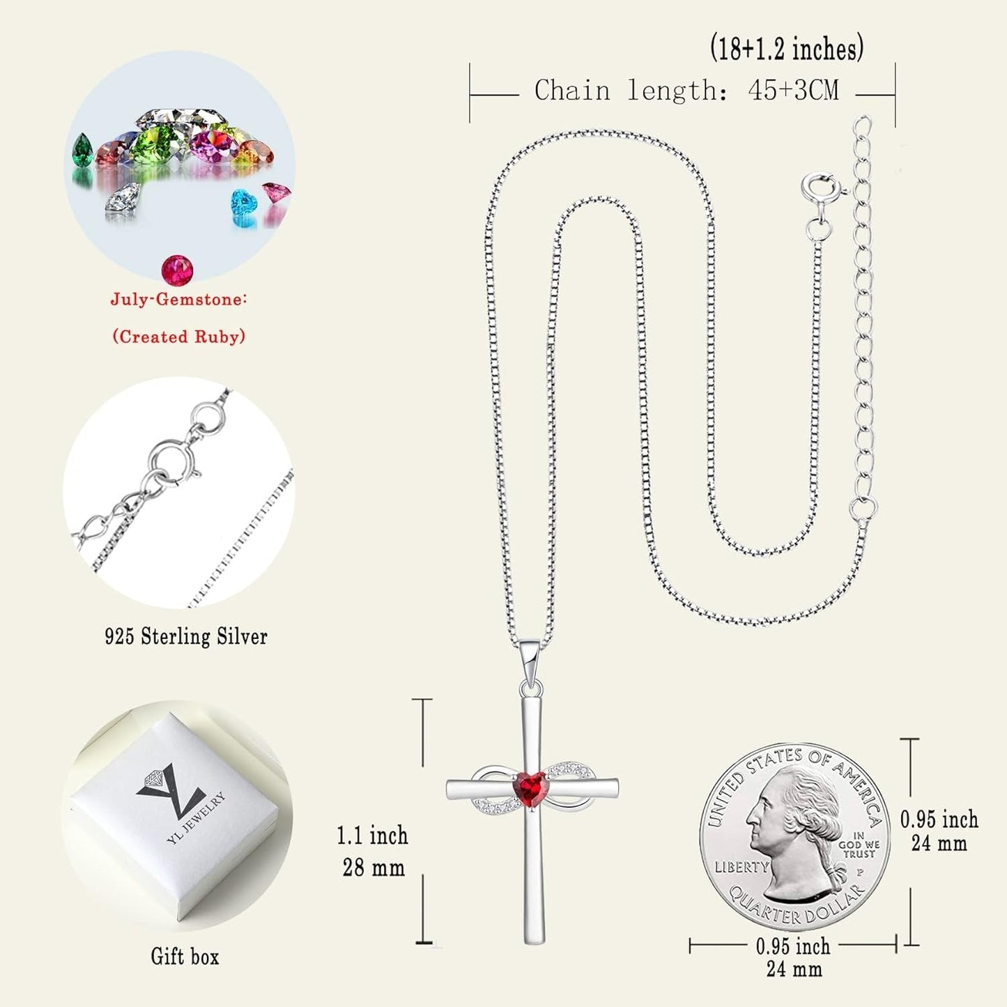 Infinity Cross Necklace Sterling Silver Crucifix Pendant Gemstones Criss Jewelry for Women