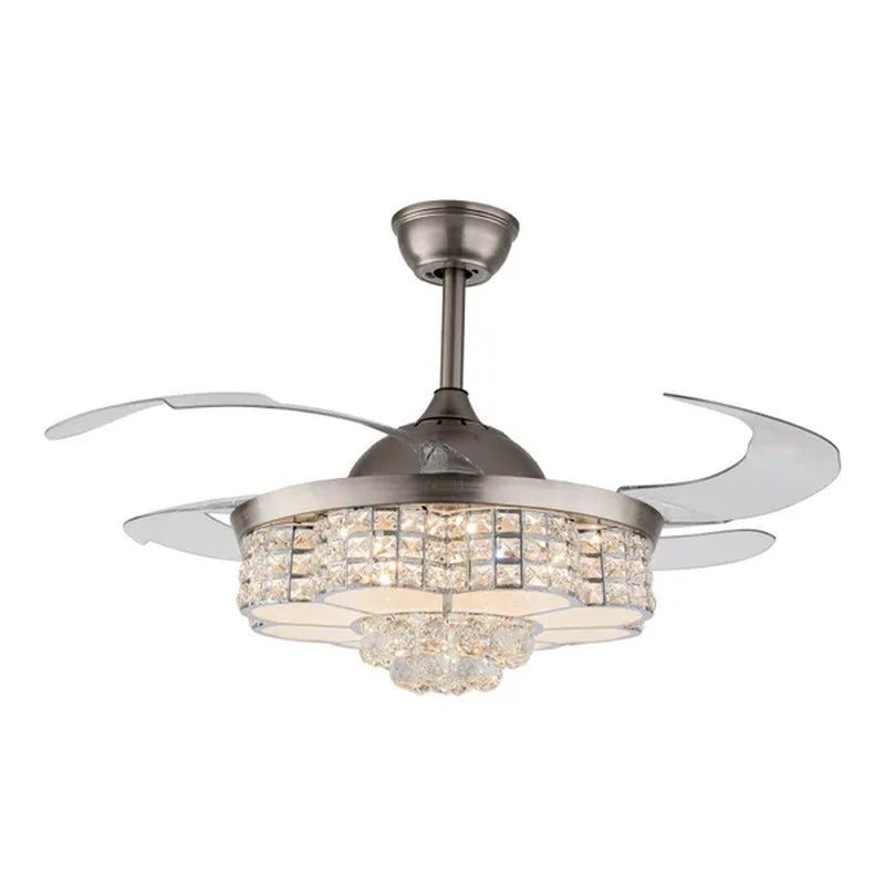 Remote 42" Silver Remote Invisible Ceiling Fan Lamp LED Chandelier Light