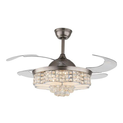 Remote 42" Silver Remote Invisible Ceiling Fan Lamp LED Chandelier Light