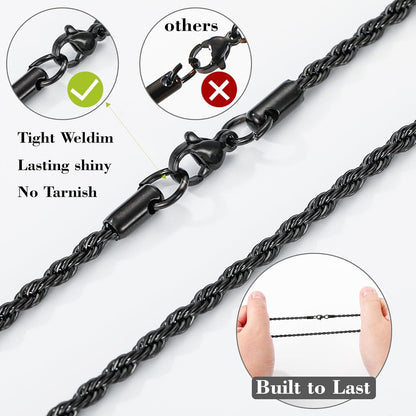 Valentines Day Gifts for Him Cross Necklace for Boys Mens Stainless Steel Twisted Rope Chain Cross Pendant Rustproof Necklace for Teen Boy Mens Christian Baptism Easter Gifts