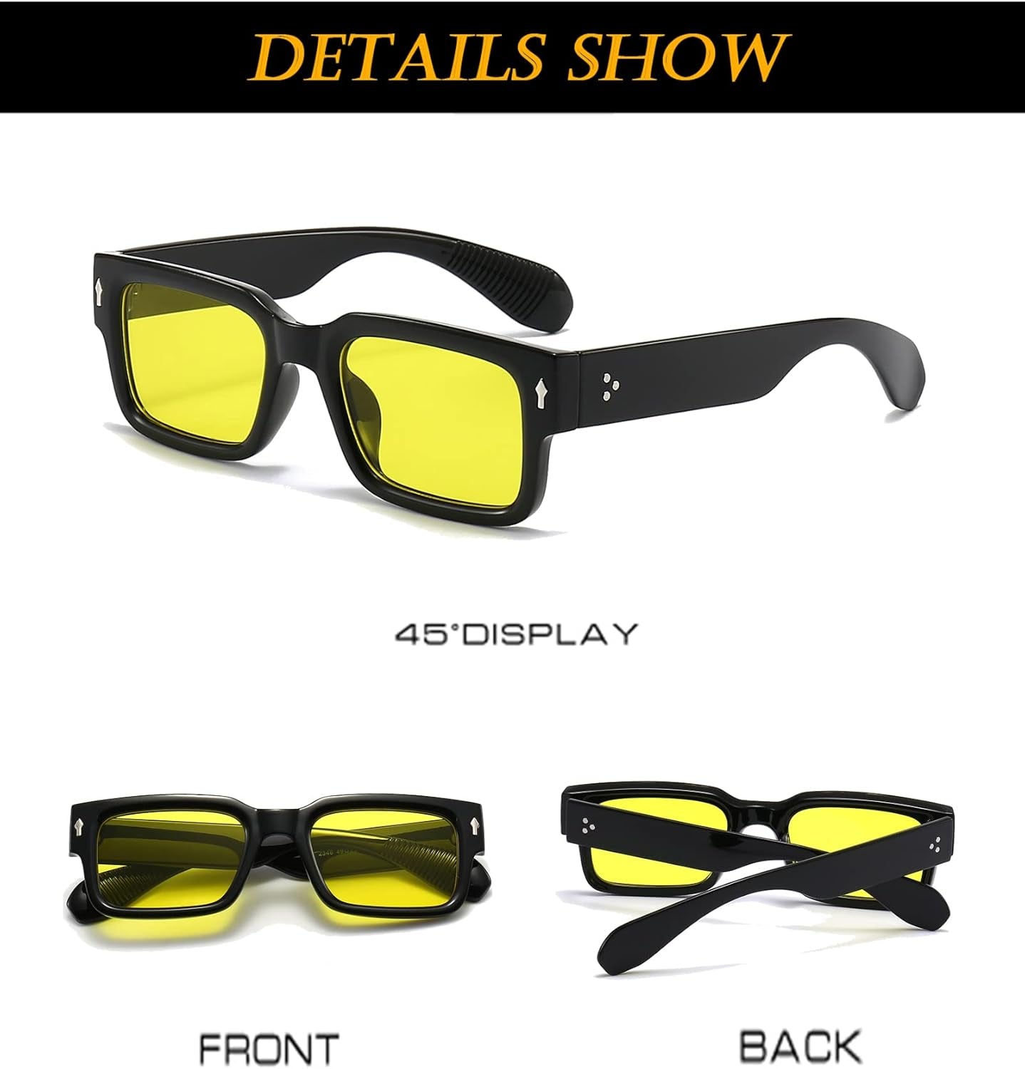 Square Frame Sunglasses for Women Men Trendy Chunky Rectangle Sun Glasses Black Shades UV400 Protection