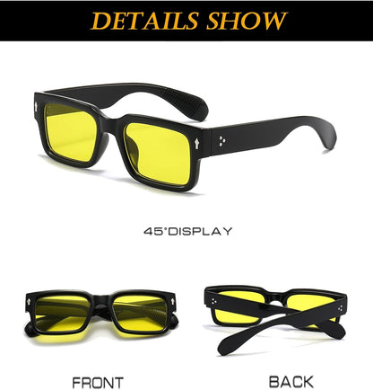 Square Frame Sunglasses for Women Men Trendy Chunky Rectangle Sun Glasses Black Shades UV400 Protection