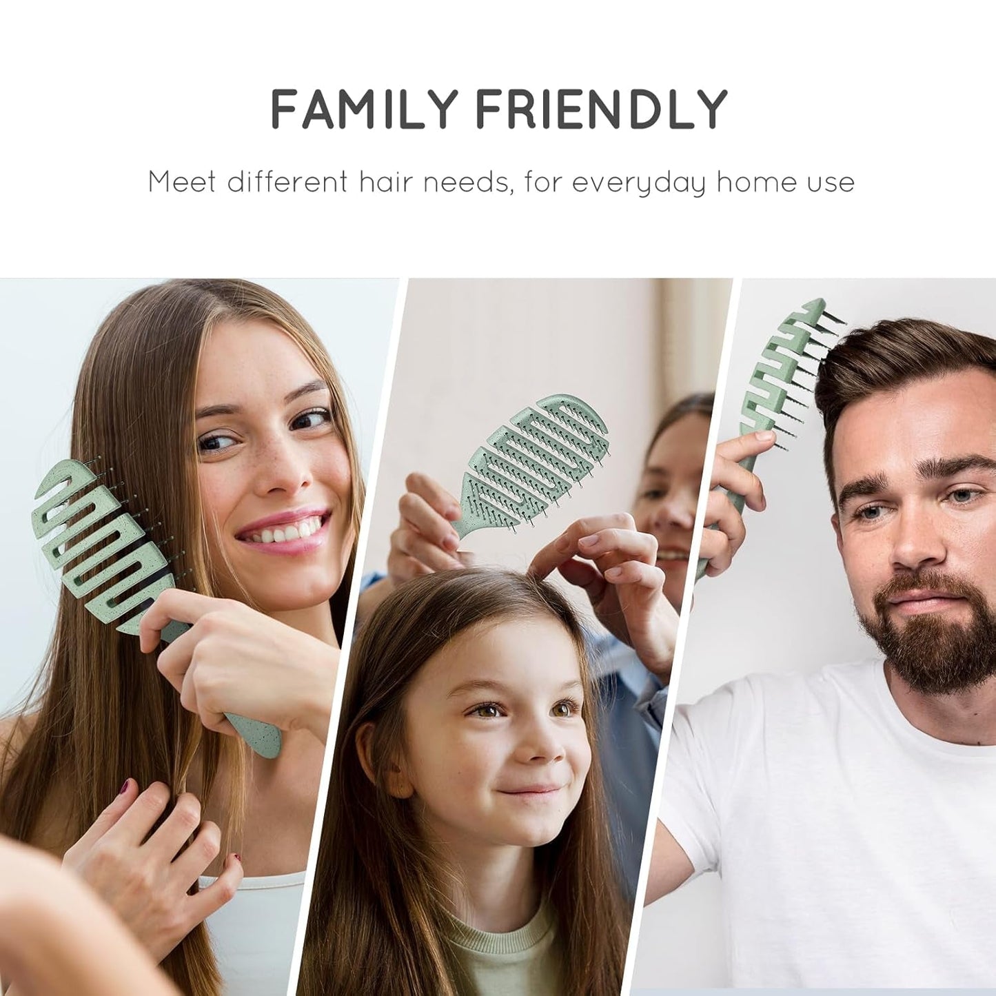Detangler Hairbrush, Vented Detangling Brush for Curly, Thick, and Straight Hair, Dry and Wet, Quick Smoothing for Women and Men, Eco-Friendly & Sustainable Material (Green)