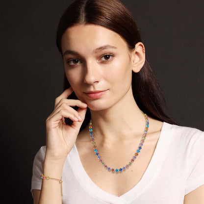 Slider Gold Necklace for Women Adjustable Length Necklace Set with Cubic Zirconia Rhinestone Crystal Long Pendant Choker Necklace