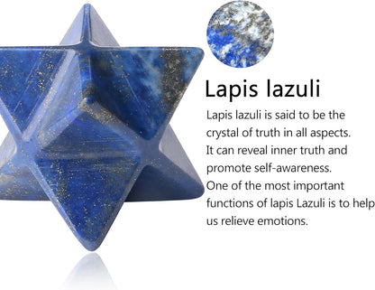 Lapis Lazuli Merkaba Crystal Natural Healing Stones Sacred Meditation Energy Generator 1" Reiki 3D Star Dodecahedron Crystal Grid Home Decor Protection Cleansing Spiritual Gifts