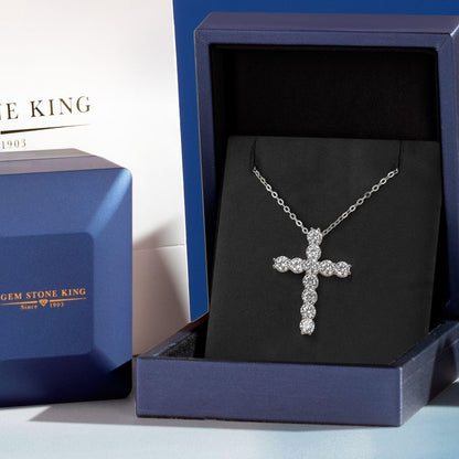 Moissanite Cross Necklace | 925 Sterling Silver | 2.53 Cttw | 1.20 Inch | Jesus Christian Religious Crucifix Jewelry Pendant Necklace for Women | with 18 Inch Silver Chain