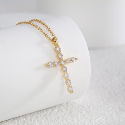Gold Plated Cross Pendant Necklace, Cross Necklace with Cubic Zirconia, Tarnish-Resistant Cross Pendant Necklace 17 Inches Chain for Women & Men