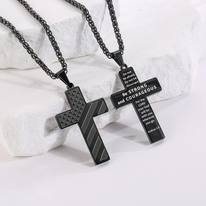 Valentines Day Gifts for Him -18+2 Inch Cross Necklace Bible Verse Stainless Steel American Flag Pendant Chain for Men Boys Cross Jewelry Gift
