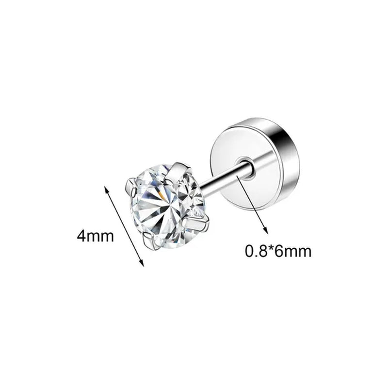 1 Pair Stainless Steel White Zircon Stud Earrings for Women Men Claw Earring Ear Helix Cartilage Piercings Flat Back Earrings Jewelry 20G