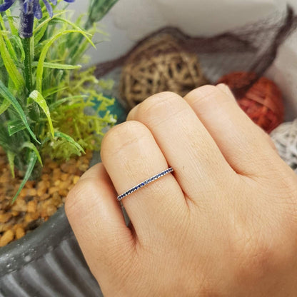 0.08 Cttw 10K round Blue Sapphire Womens Dainty Anniversary Wedding Stackable Ring, Solid White Gold