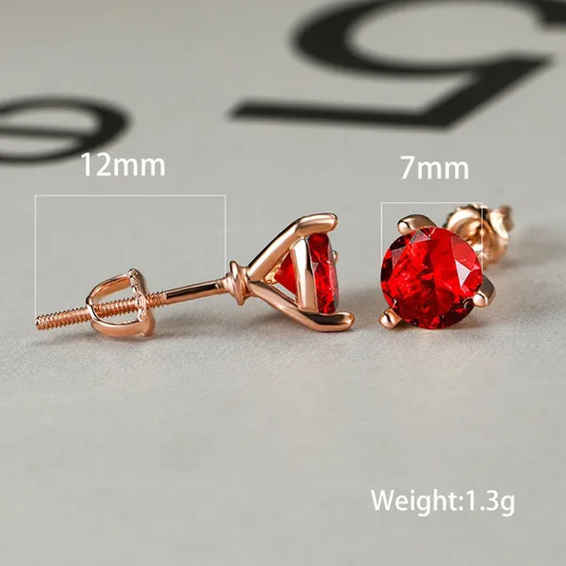 Exquisite Fashion Women Love Princess 925 Silver Round Cut Ruby Garnet Three Prong Stud Earrings for Women Bridal Wedding Jewelry Gifts
