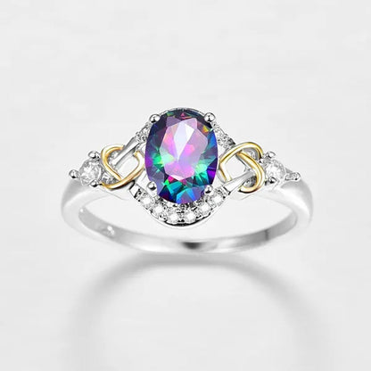 Fashion Wedding Bride Oval Cut Rainbow Blue Topaz Sapphire Ruby Gemstone Jewelry Ring