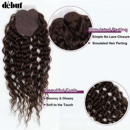 Synthetic Hair 8 Bundles with Simple Closure Water Wave High Temperature Fiber Wavy Hair Weave 9PCS 20 Inches 240G Brown