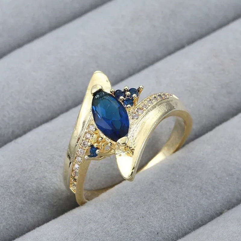Size 6 7,8,9 ,10 Jewelry Women's Blue Sapphire 18K Golden Plated Ring Gift (Choice Color and Size ) - WORLD TIME VISITS