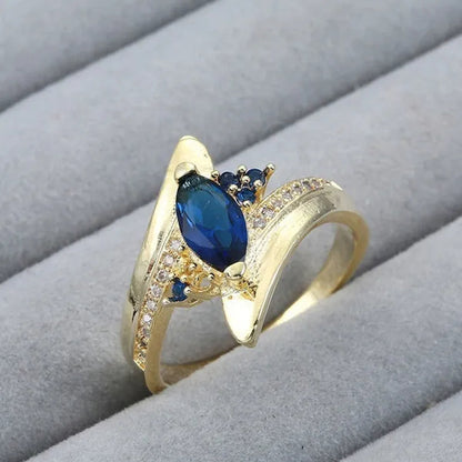 Size 6 7,8,9 ,10 Jewelry Women's Blue Sapphire 18K Golden Plated Ring Gift (Choice Color and Size ) - WORLD TIME VISITS