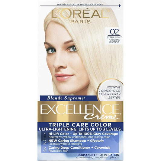 Excellence Creme Permanent Triple Care Hair Color, 02 Extra Light Natural Blonde, Gray Coverage for up to 8 Weeks, All Hair Types, Pack of 1 - WORLD TIME VISITS