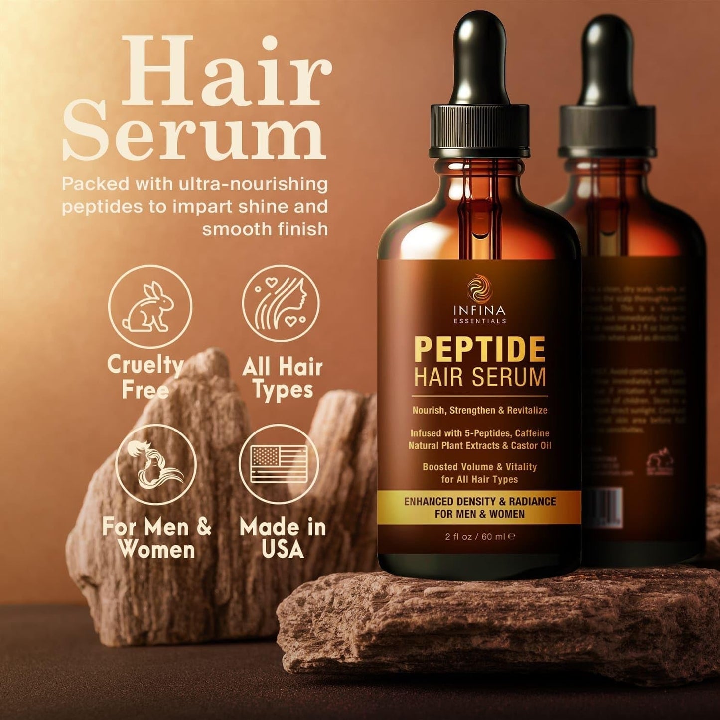 Peptide Hair Serum for Hair Growth Men & Women - Copper Peptides for Hair Growth - Caffeine Hair Growth Serum for Hair Thinning & Loss - Multi Peptide Serum for Hair Density 2 Fl Oz
