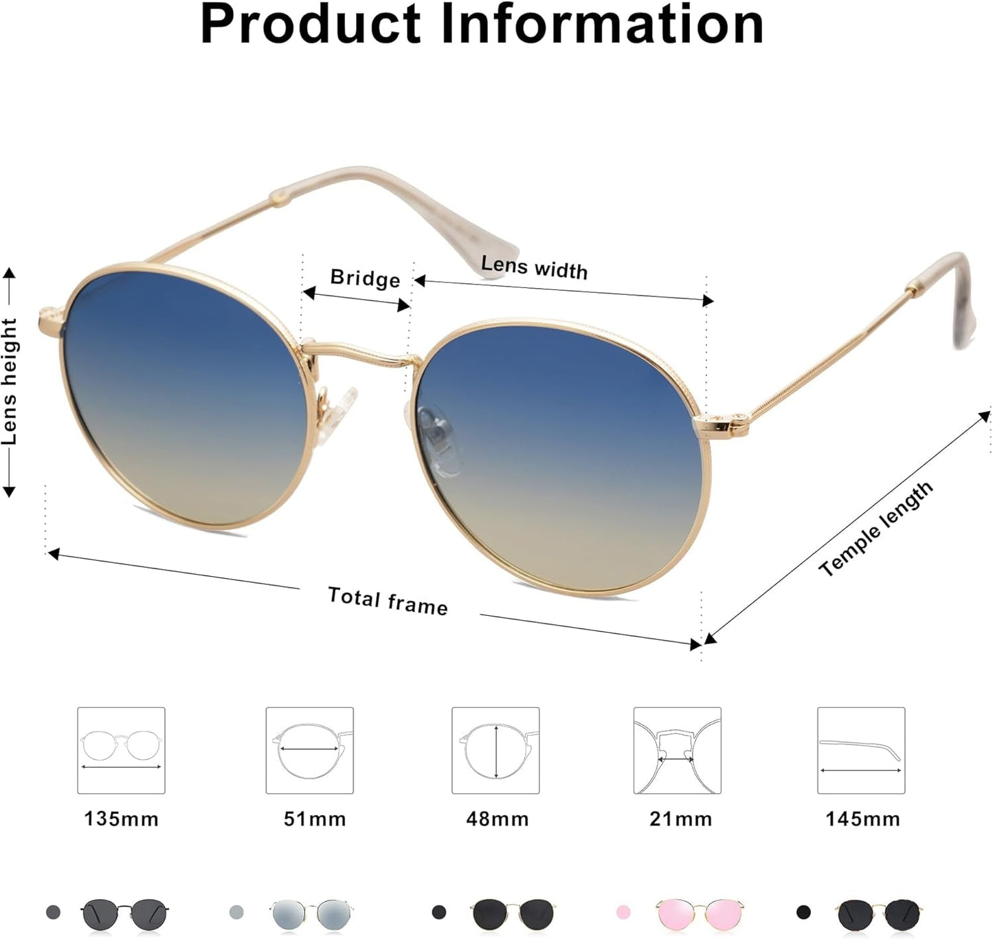 Small round Polarized Sunglasses for Women Men Classic Vintage Retro Shades UV400