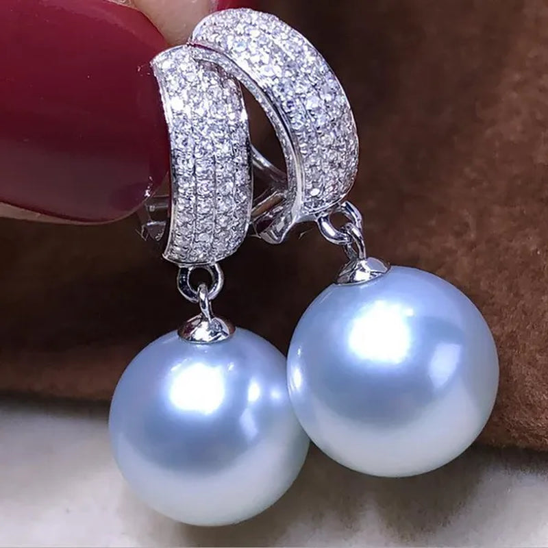 Fashion Jewellery Lady Pearl Ear Studs 925 Sterling Silver Diamond Earrings