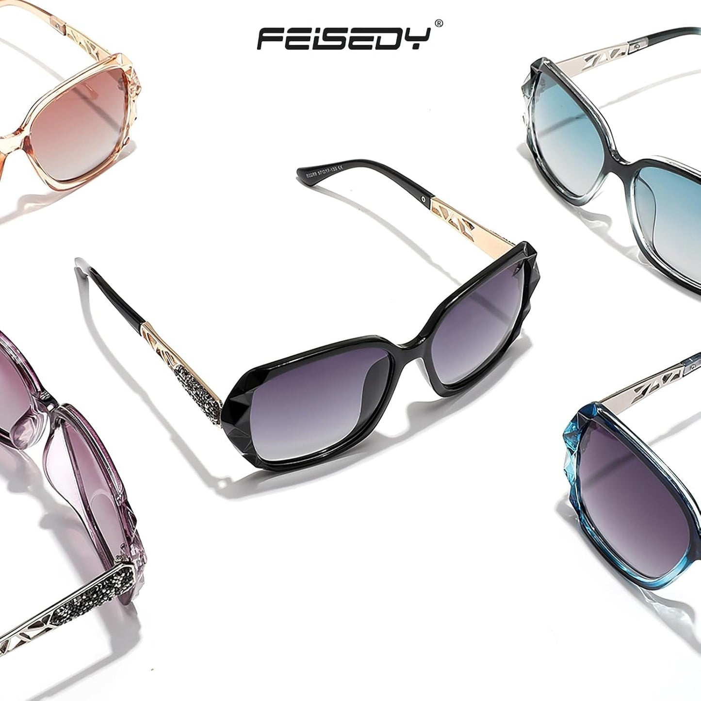 Polarized Women Square Sunglasses Sparkling Composite Shiny Frame B2289