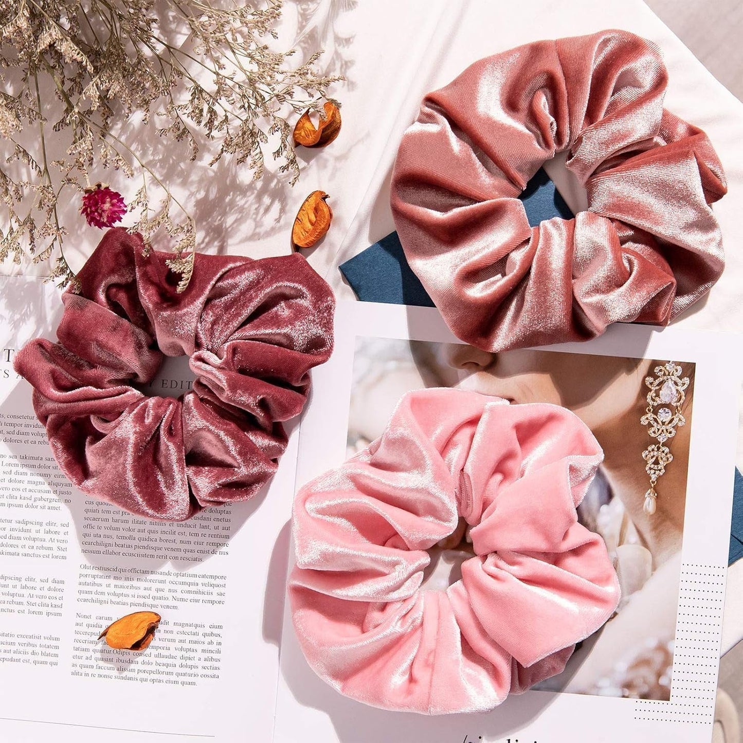 Blush Theme Hair Scrunchies Large Velvet Hair Bands Pink Soft Elastic Hair Ties Hair Accessories for Girls Women, 6 Pieces
