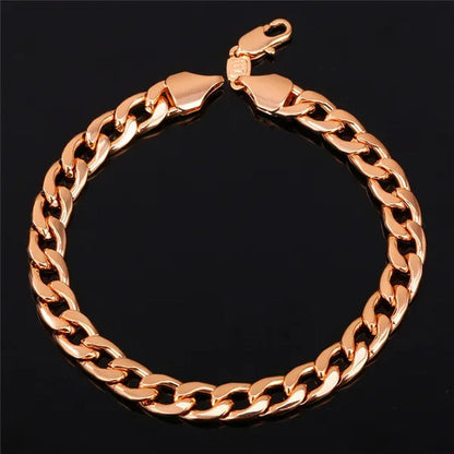 Men Cuban Link Bracelet 18K Stamp Platinum/Rose Gold/Yellow Gold Plated Curb Chain Bracelets